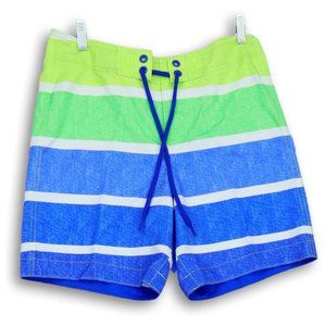 NWT HOLLISTER CALIFORNIA MEN'S BLUE, GREEN, WHITE STRIPED BOARD SHORTS SMALL